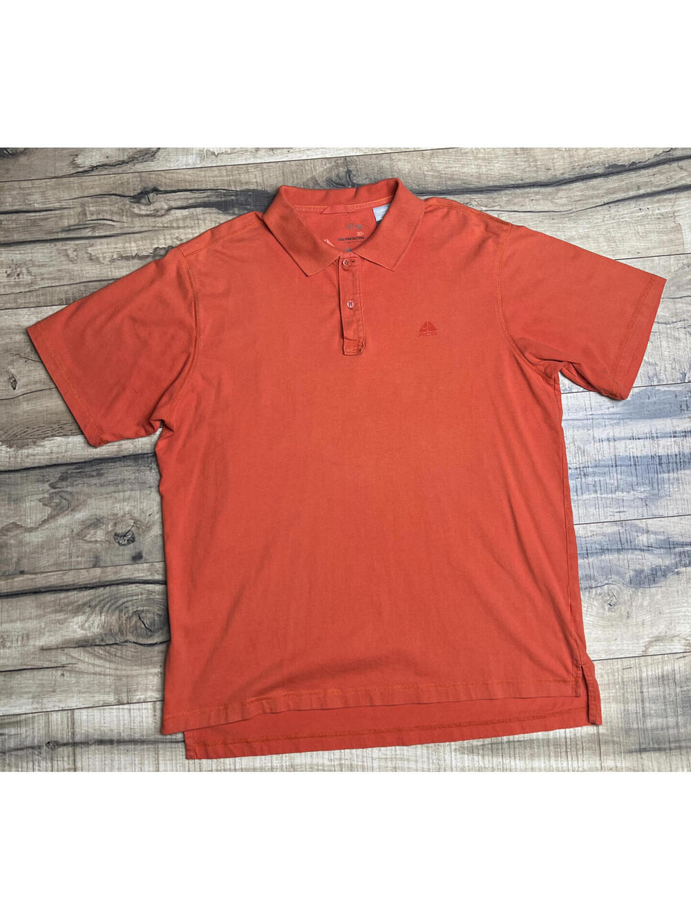 Vintage 90s Nike ACG Sun Protection Orange Short Sleeve Polo Organic Cotton XL .